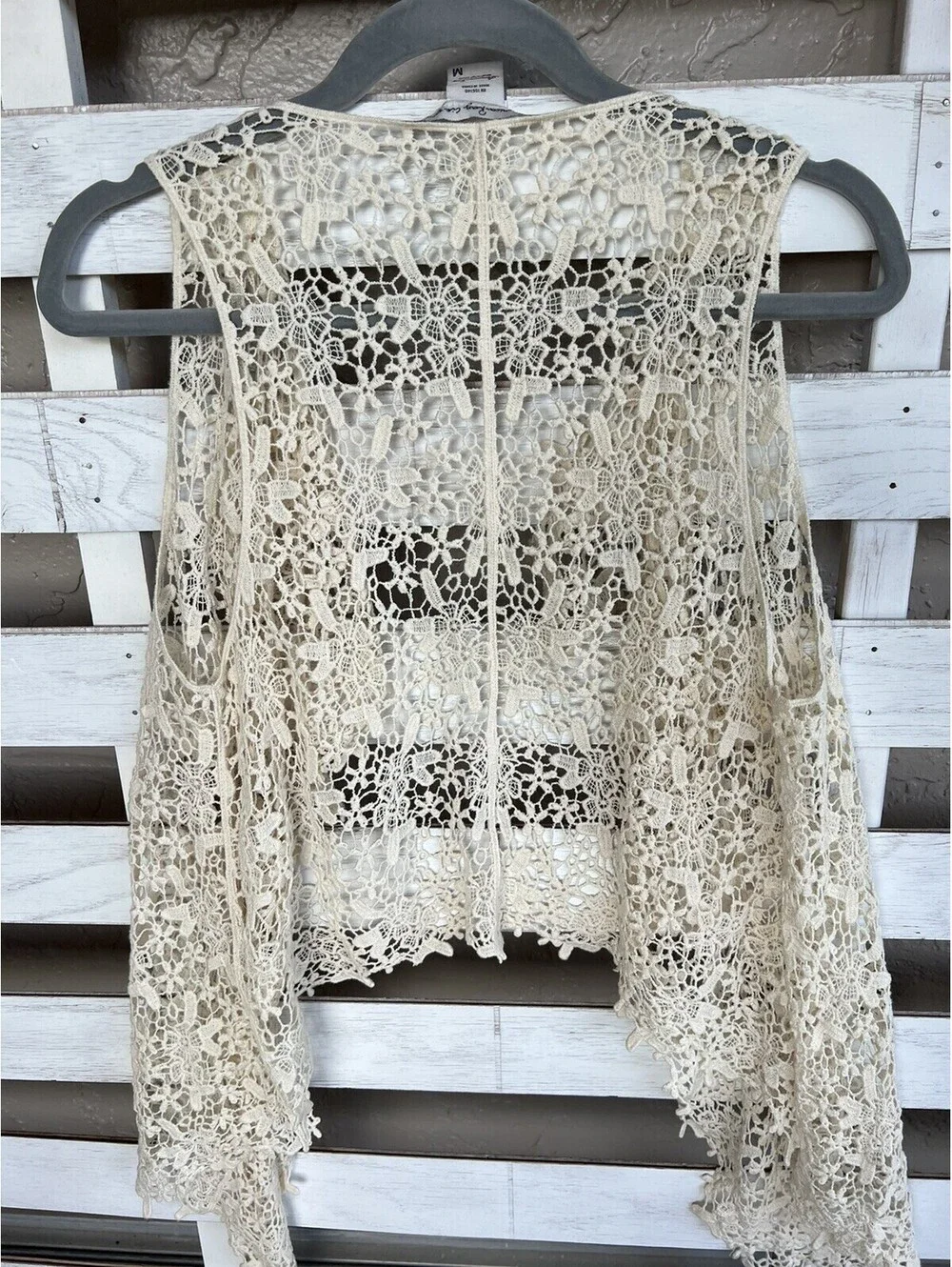 American Rag Cie Crochet Vest Top Natural Beige Floral Open Knit Size M